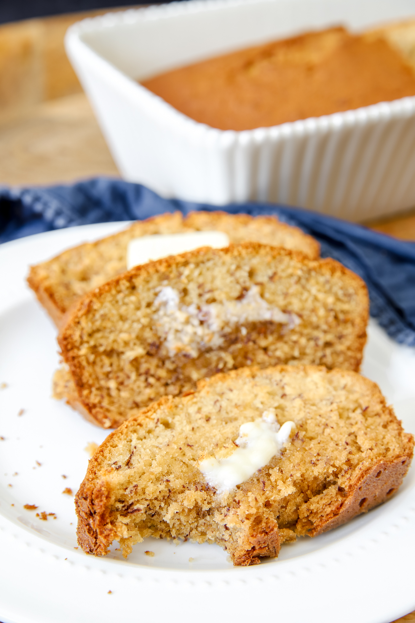 banana bread slices with butter