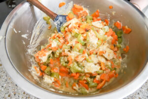 combined chicken and vegetables for chicken pot pie.