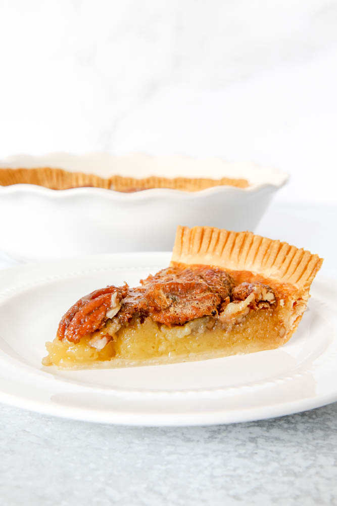Pecan Pie on a white plate