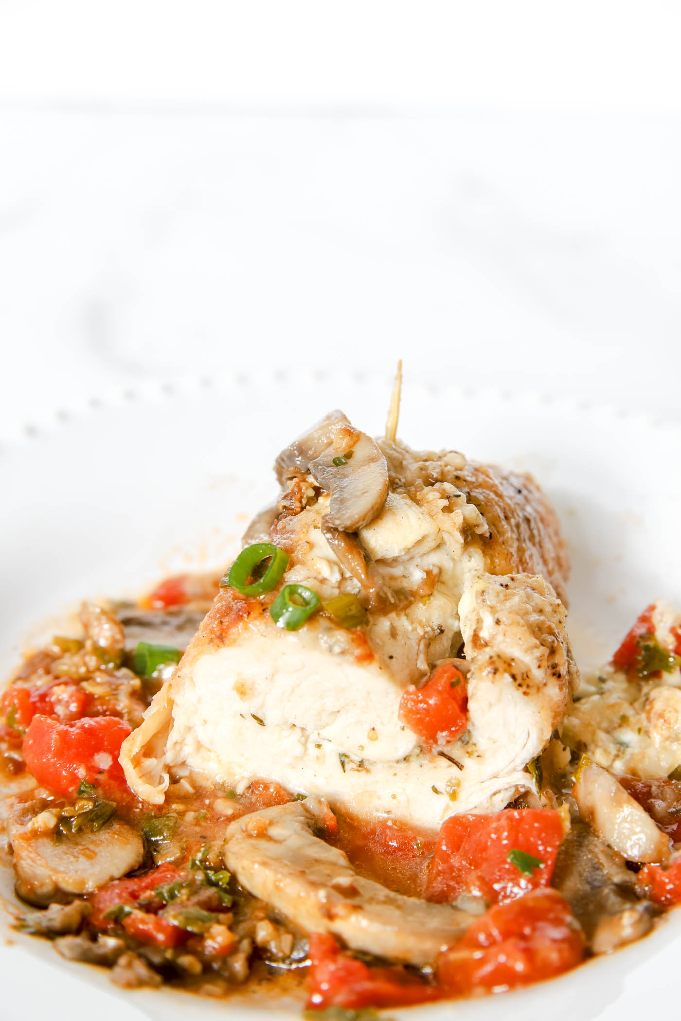 Tomatoes and Mushrooms with Italian Roll-Up Chicken