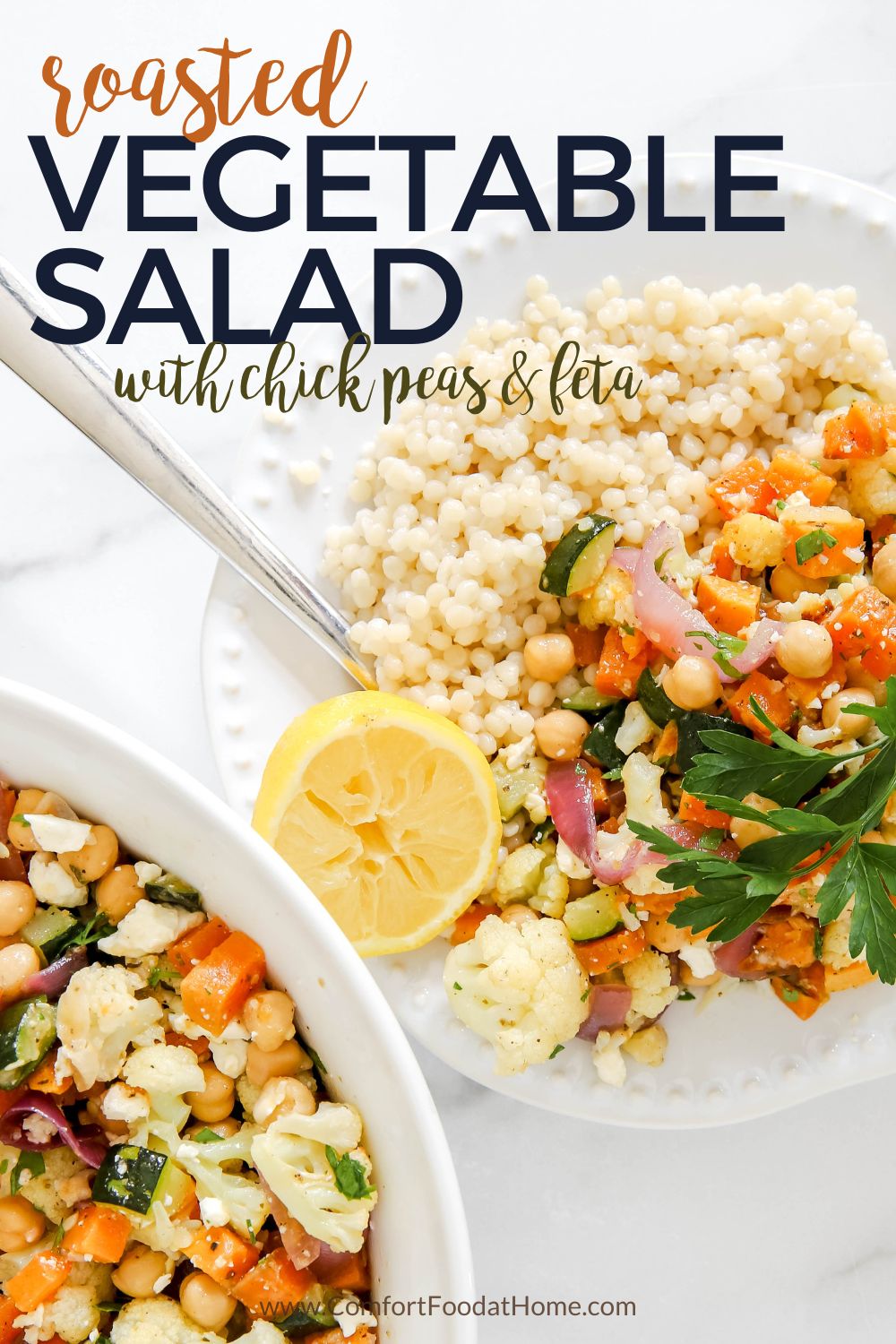 roasted vegetable salad with chickpeas and feta cheese