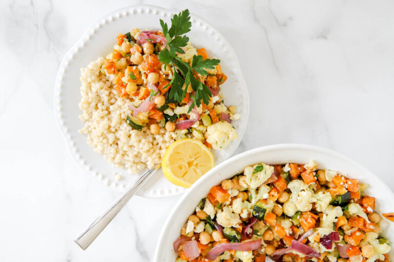 roasted vegetable salad with chickpeas and feta