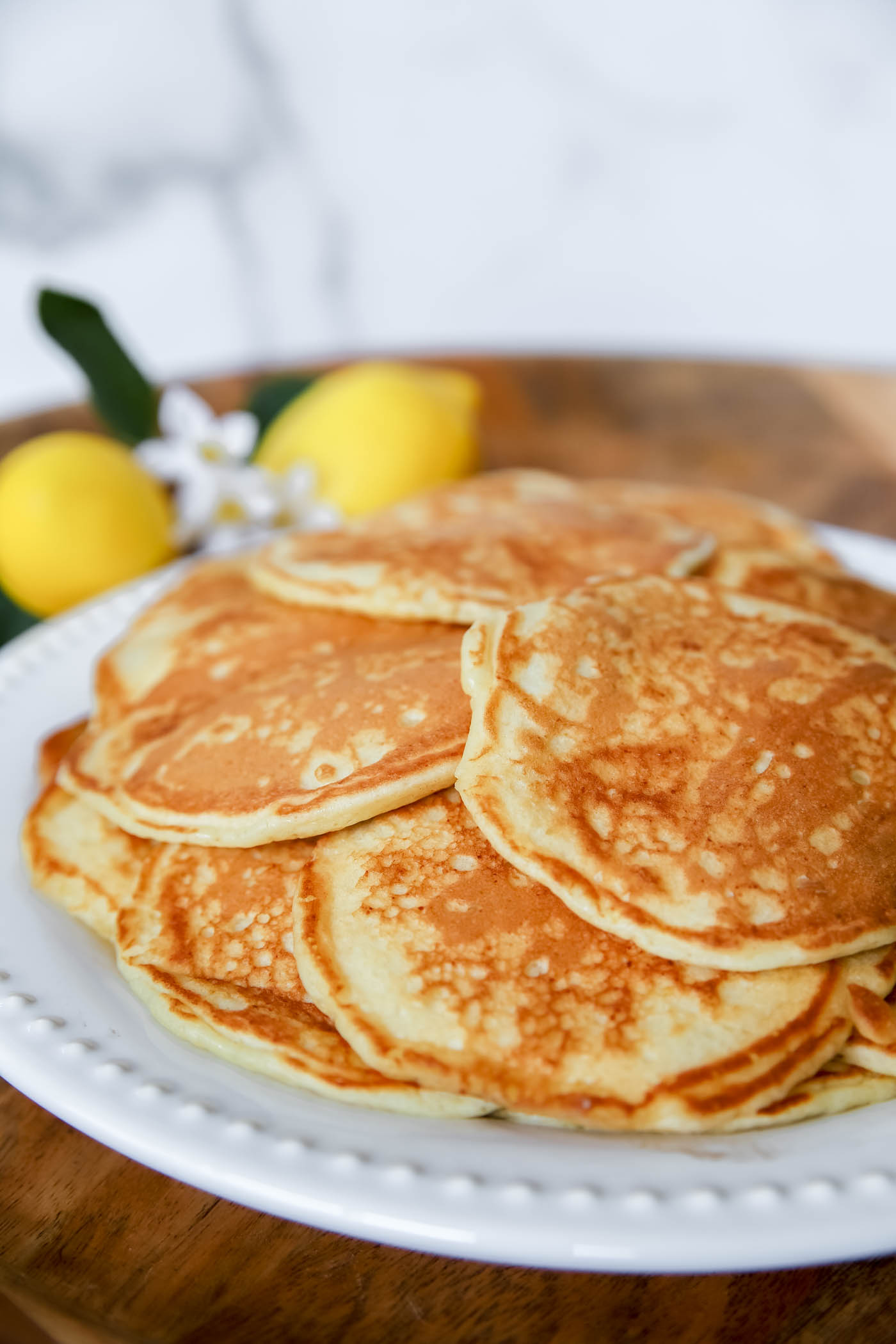 stack of lemon ricotta pancakes.