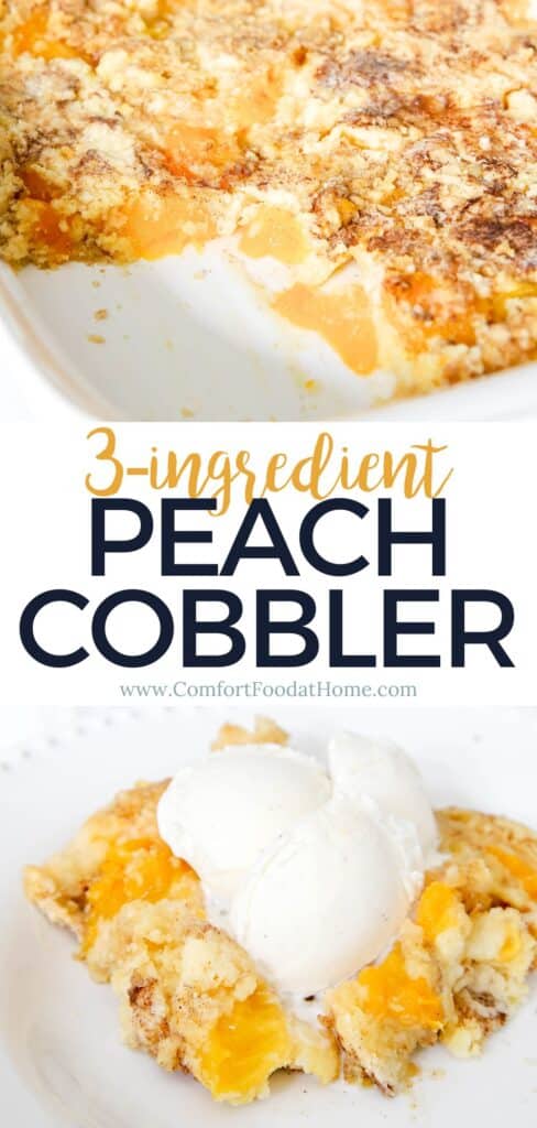 3-ingredient peach cobbler or peach dump cake recipe.