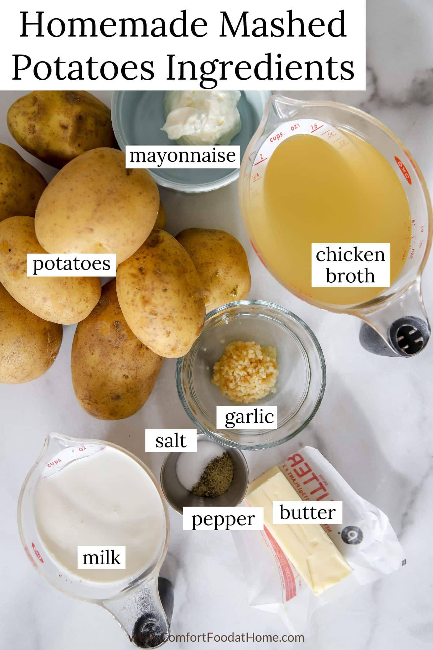 ingredients for creamy mashed potatoes