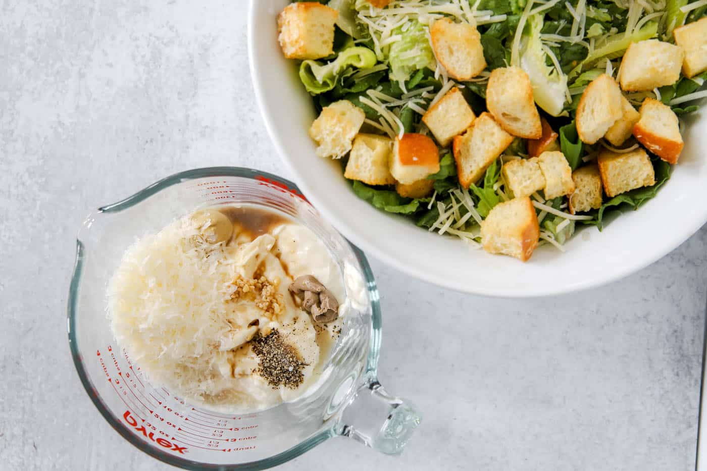 Make the Caesar Salad dressing