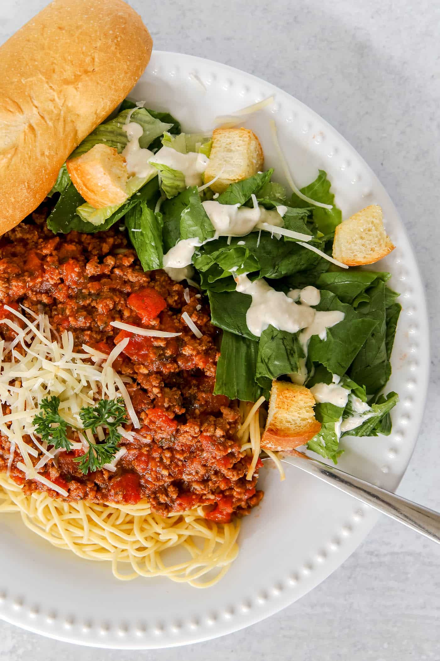 spaghetti with Caesar Salad