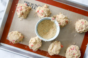 graham cracker crumbs and strawberry cheesecake cookies.