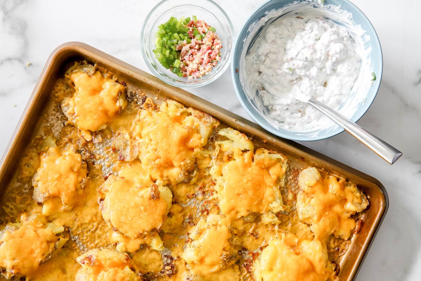 toppings for loaded smashed potatoes.