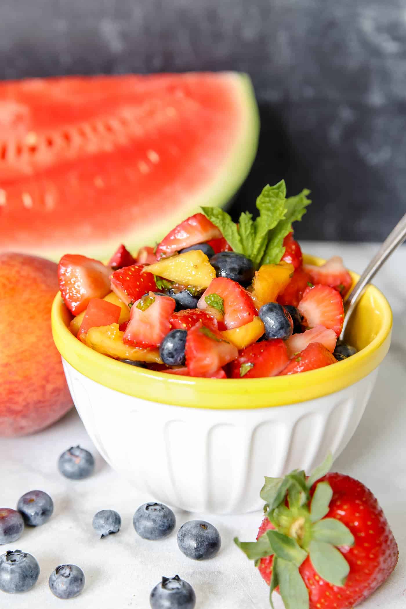 Summer fruit salad with mint and honey