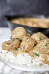 Swedish meatballs on rice