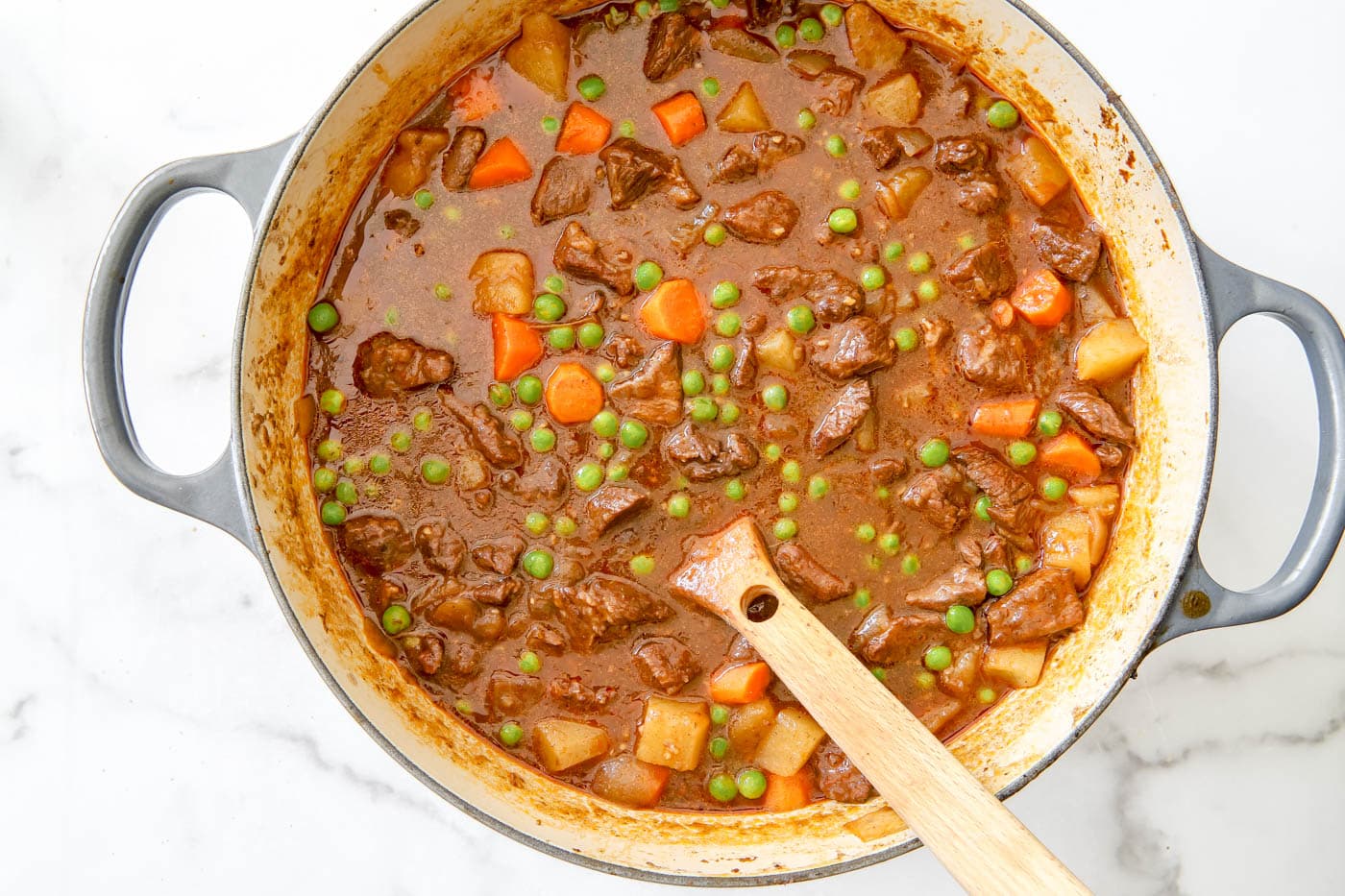 old fashioned beef stew in large dutch oven.