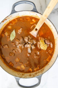 cooking beef in a dutch oven for beef stew.