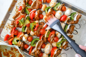 marinating the beef kabobs.