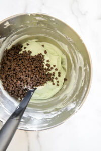 folding in mini chocolate chips for mint chocolate chip pie
