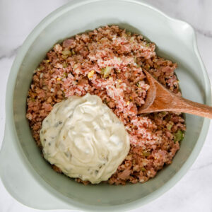 ham and mayonnaise mixture for ham salad.
