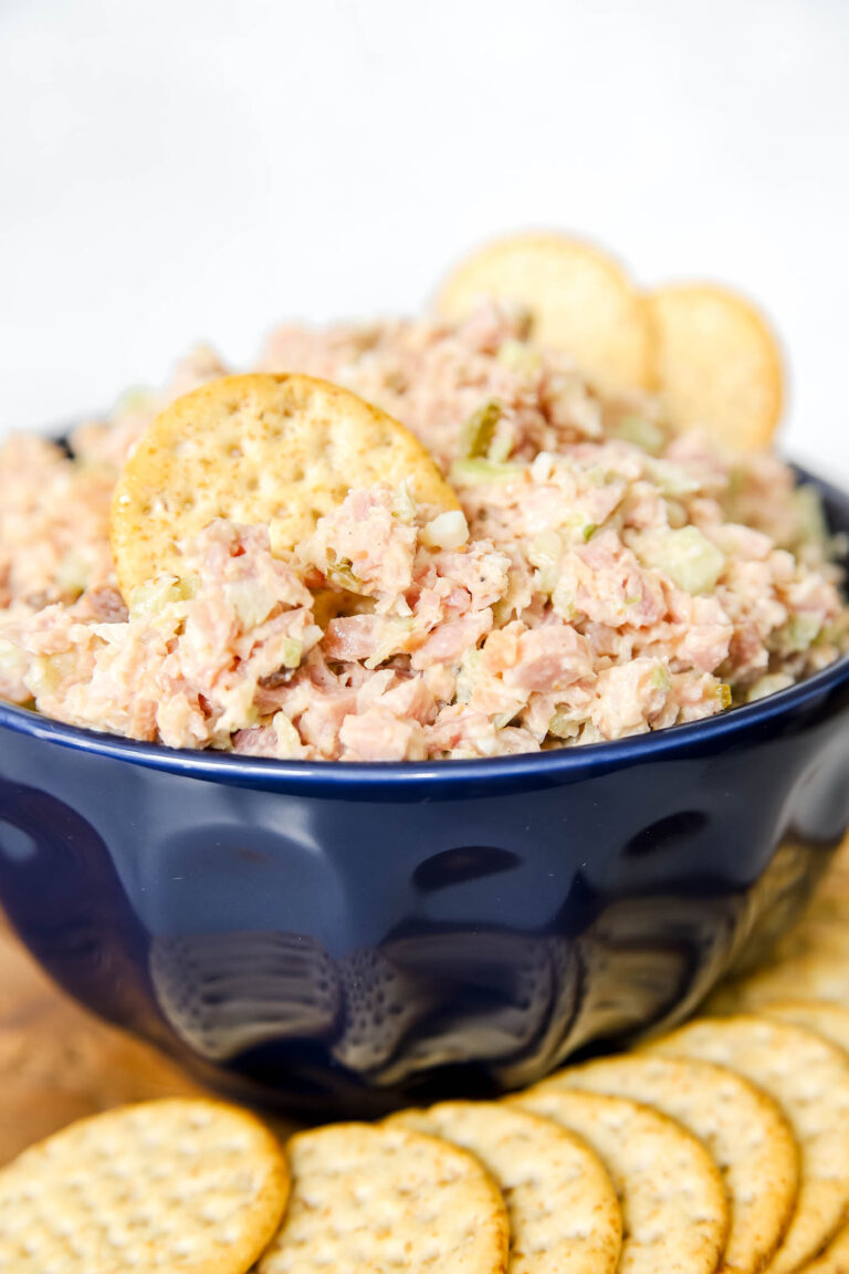 delicious ham salad with crackers.