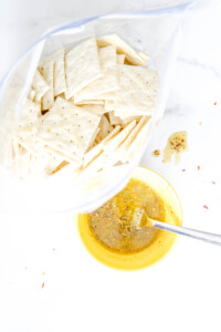 ranch fire crackers in a ziplock bag bag with seasoning.