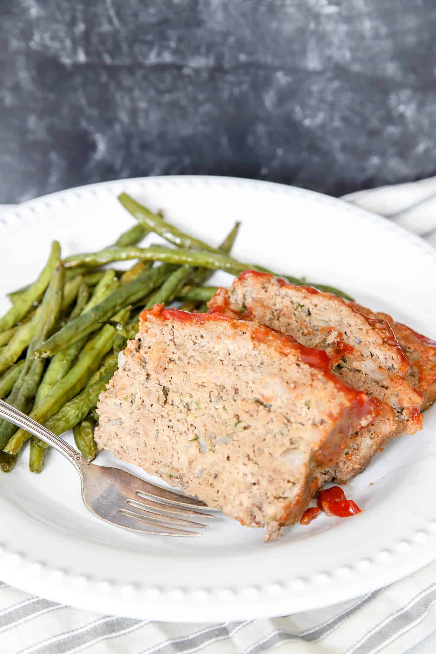 roasted green beans with meatloaf.
