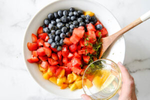 summer fruit salad with mint and honey