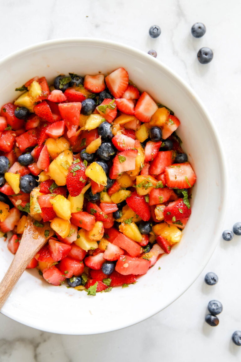 summer fruit salad with mint and honey