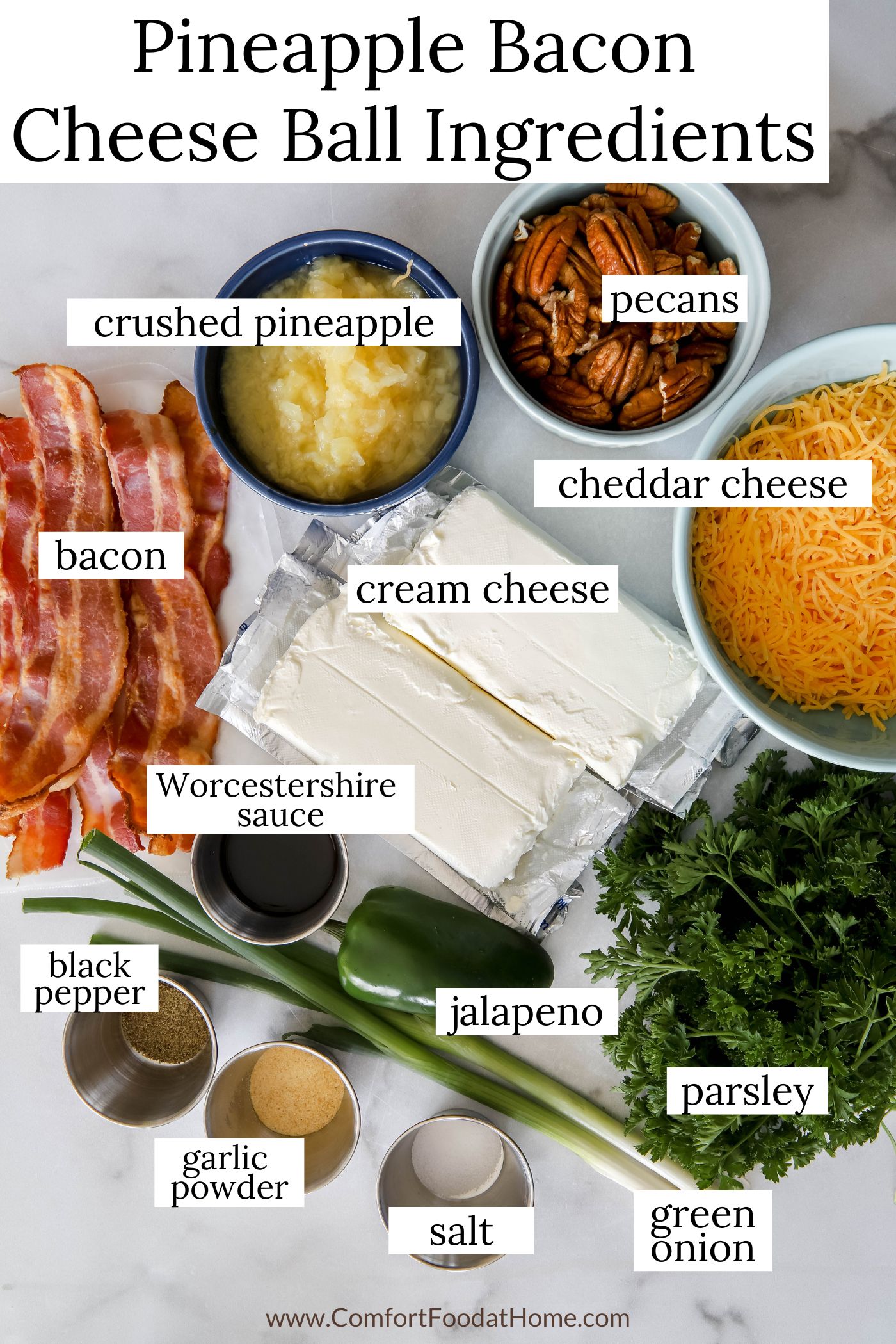 pineapple and bacon cheese ball ingredients.