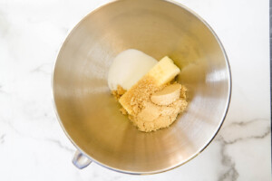 cream butter and sugar in stand mixer for monster cookies.