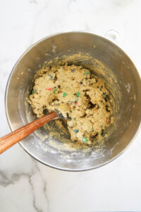 monster cookie dough in stand mixer.