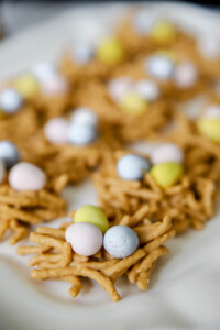 chocolate eggs in butterscotch nest treat.