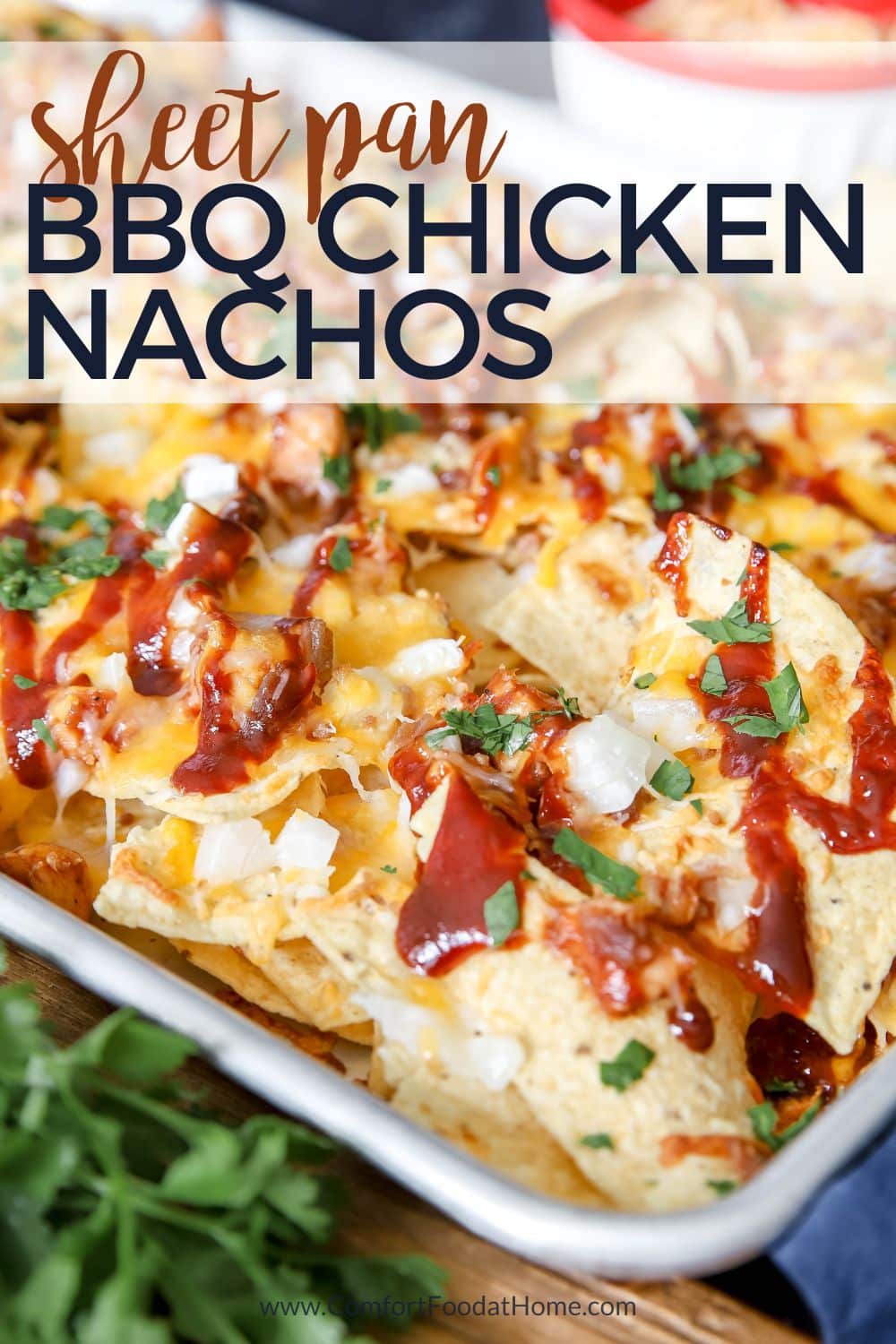 BBQ chicken sheet pan nachos