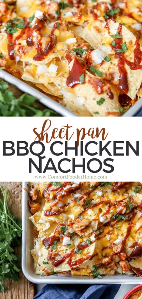 baked sheet pan bbq chicken nachos.