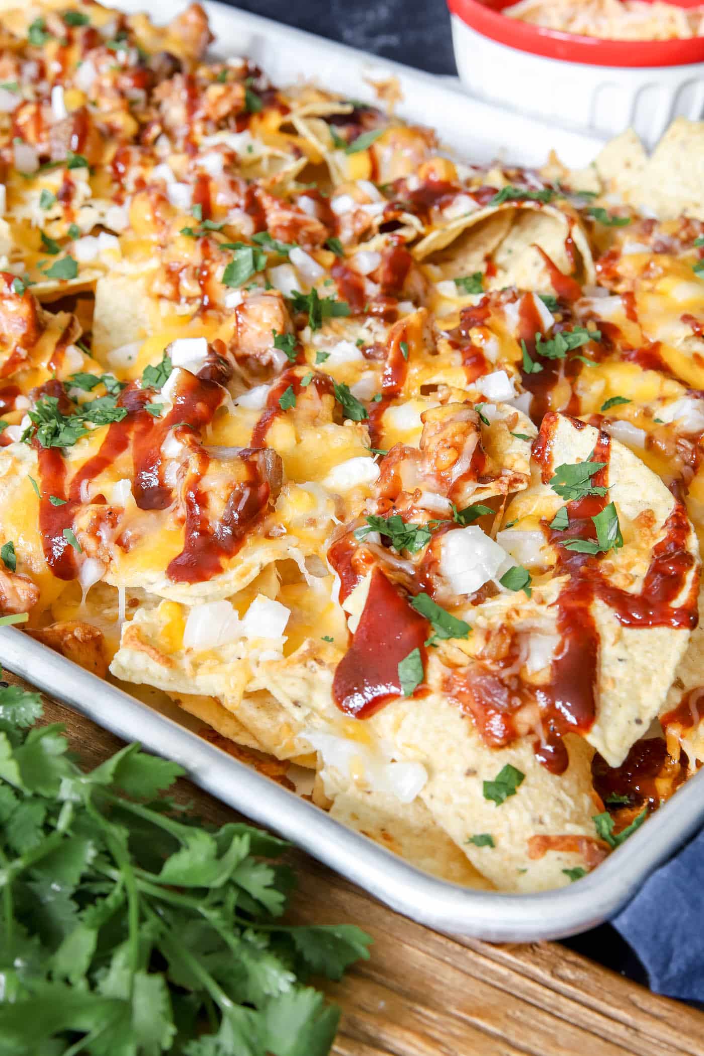 sheet pan barbecue chicken nachos.
