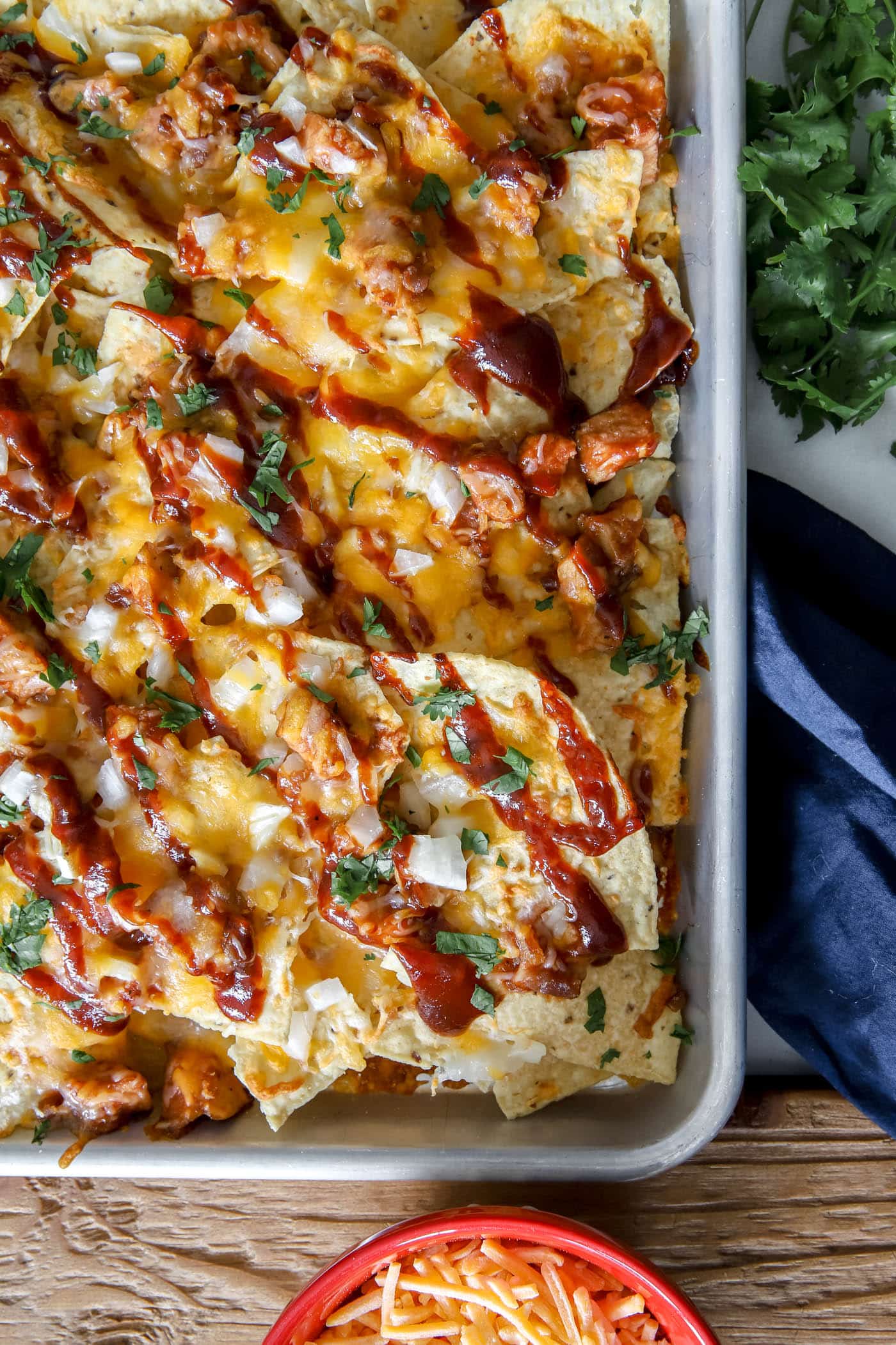 sheet pan barbecue chicken nachos.