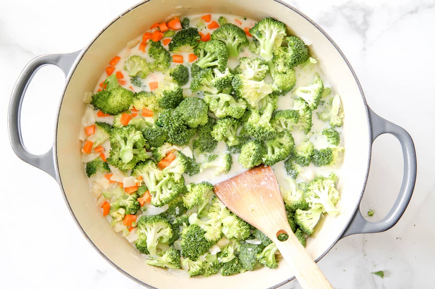 broccoli cheddar soup in a large stock pot.