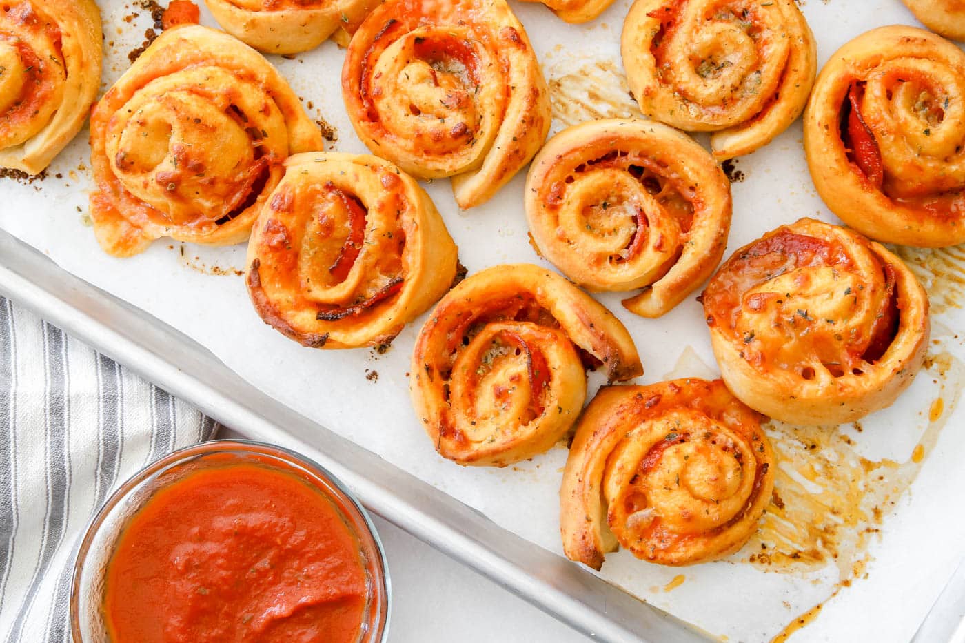 baked pepperoni pizza rolls.