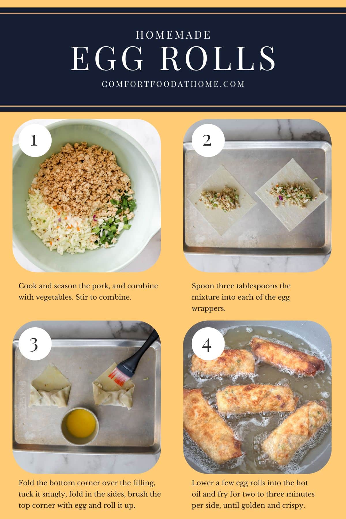 homemade egg rolls process steps in photos