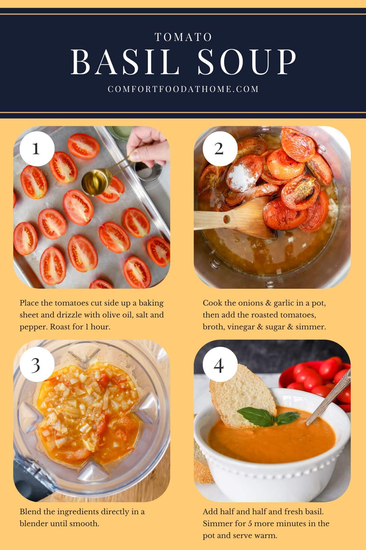 tomato basil soup process steps in photos.