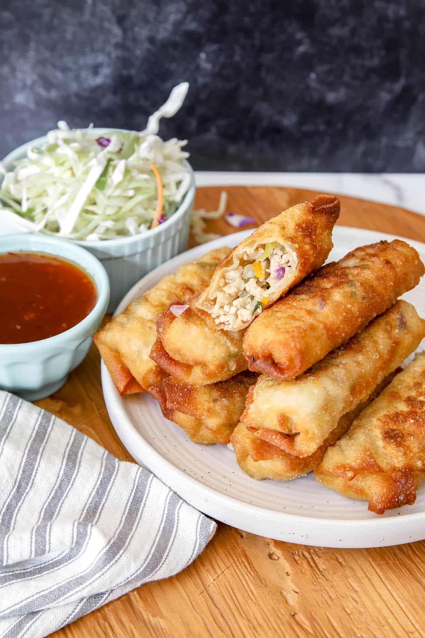 homemade egg rolls on a plate