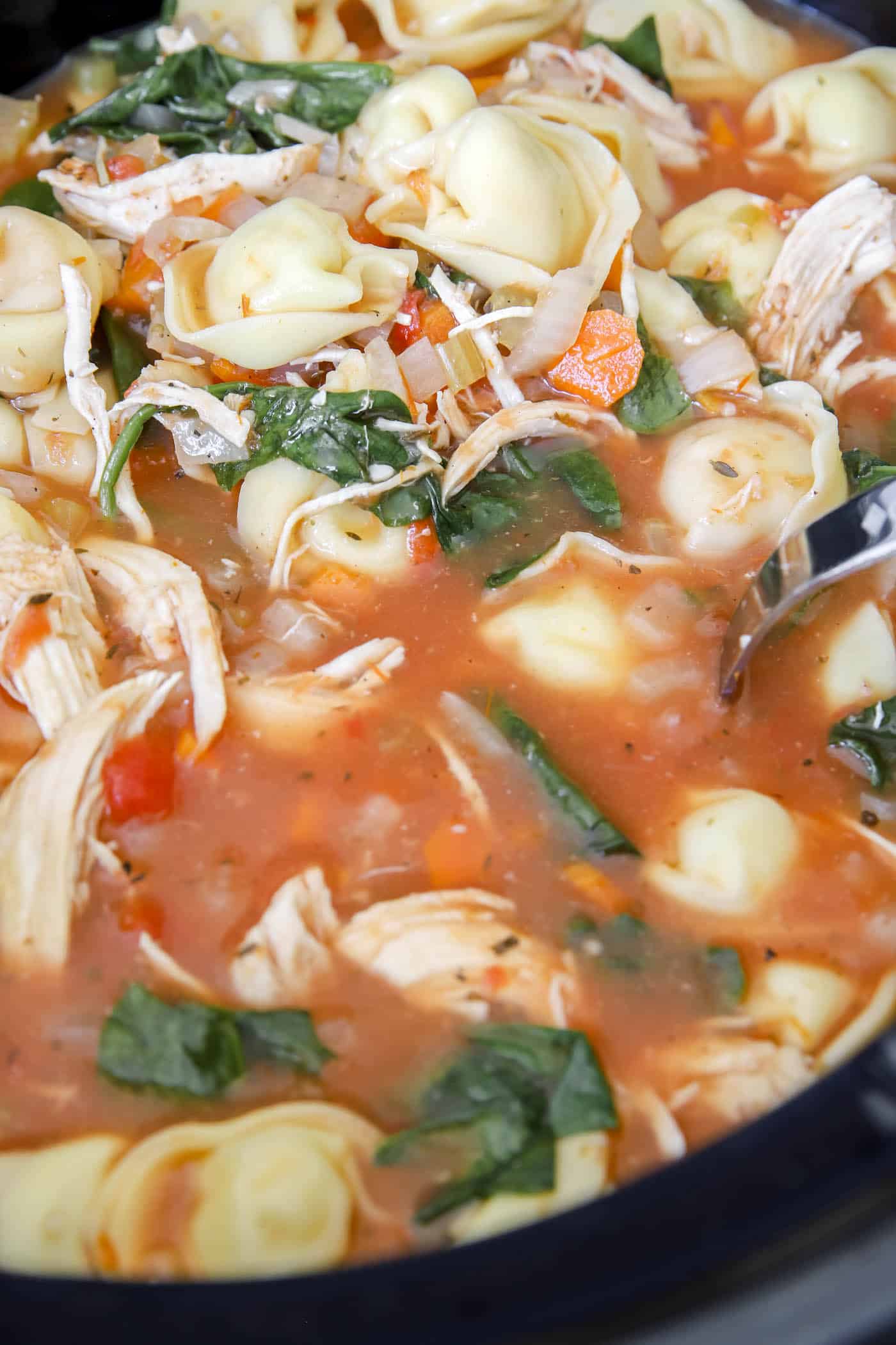 chicken tortellini soup in the slow cooker.
