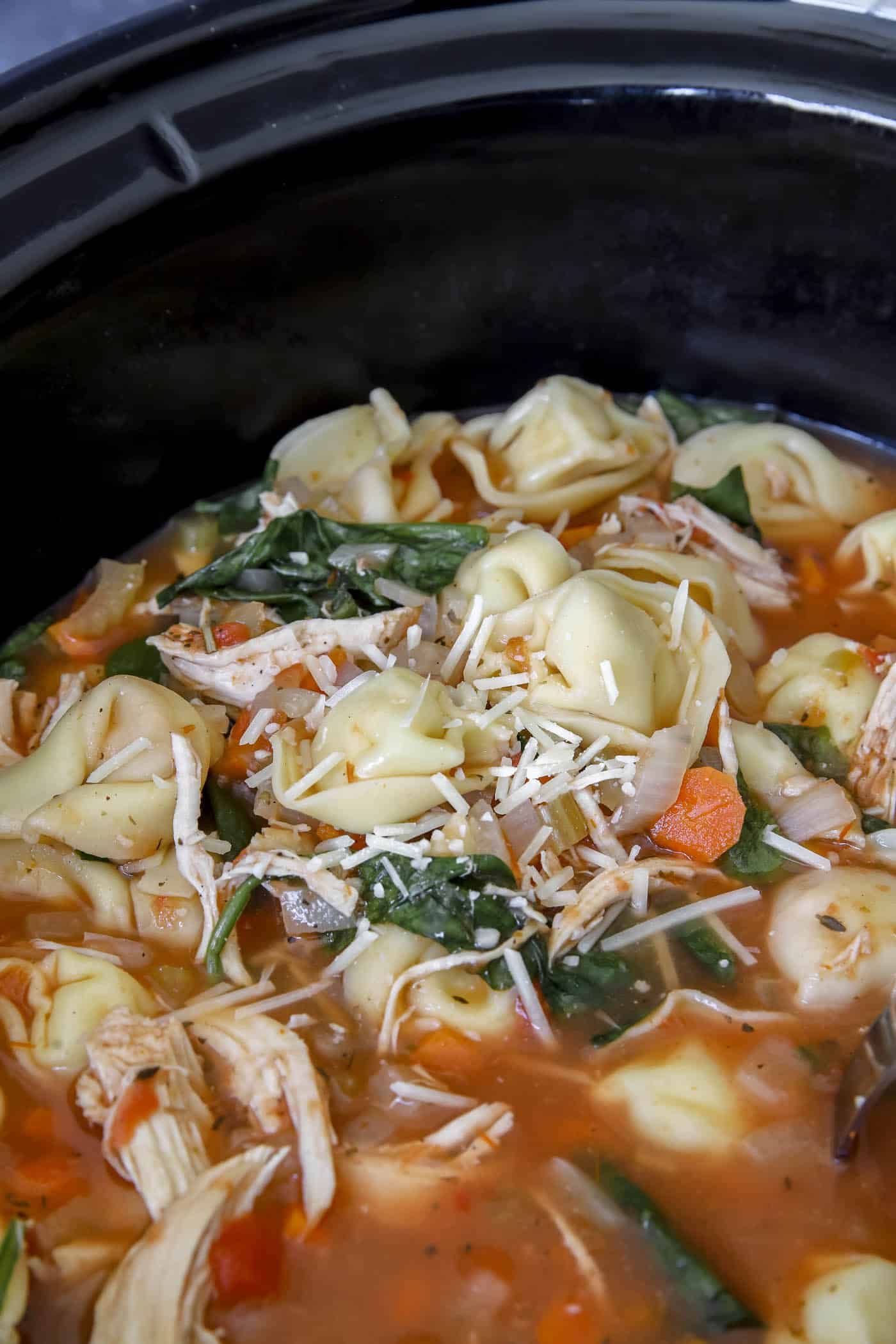 chicken tortellini soup in the slow cooker. 