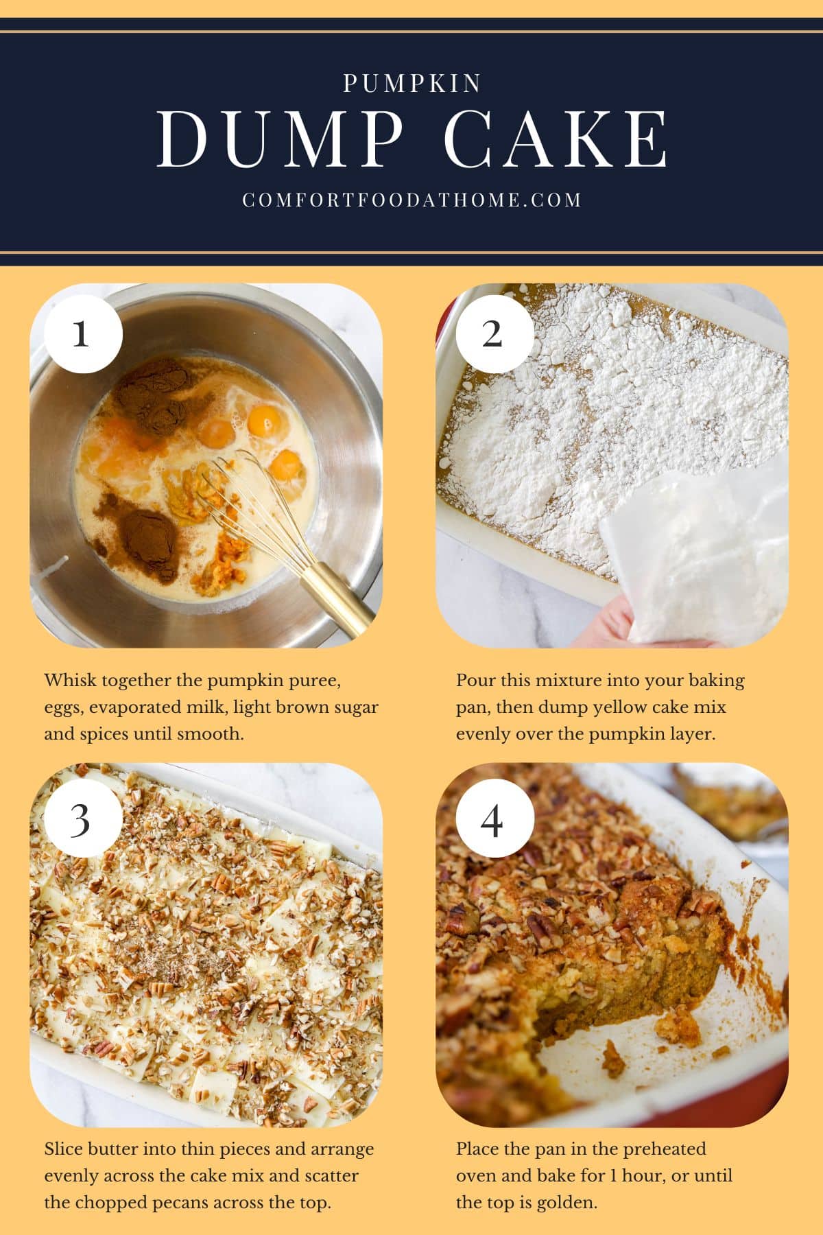 process steps for pumpkin dump cake recipe.