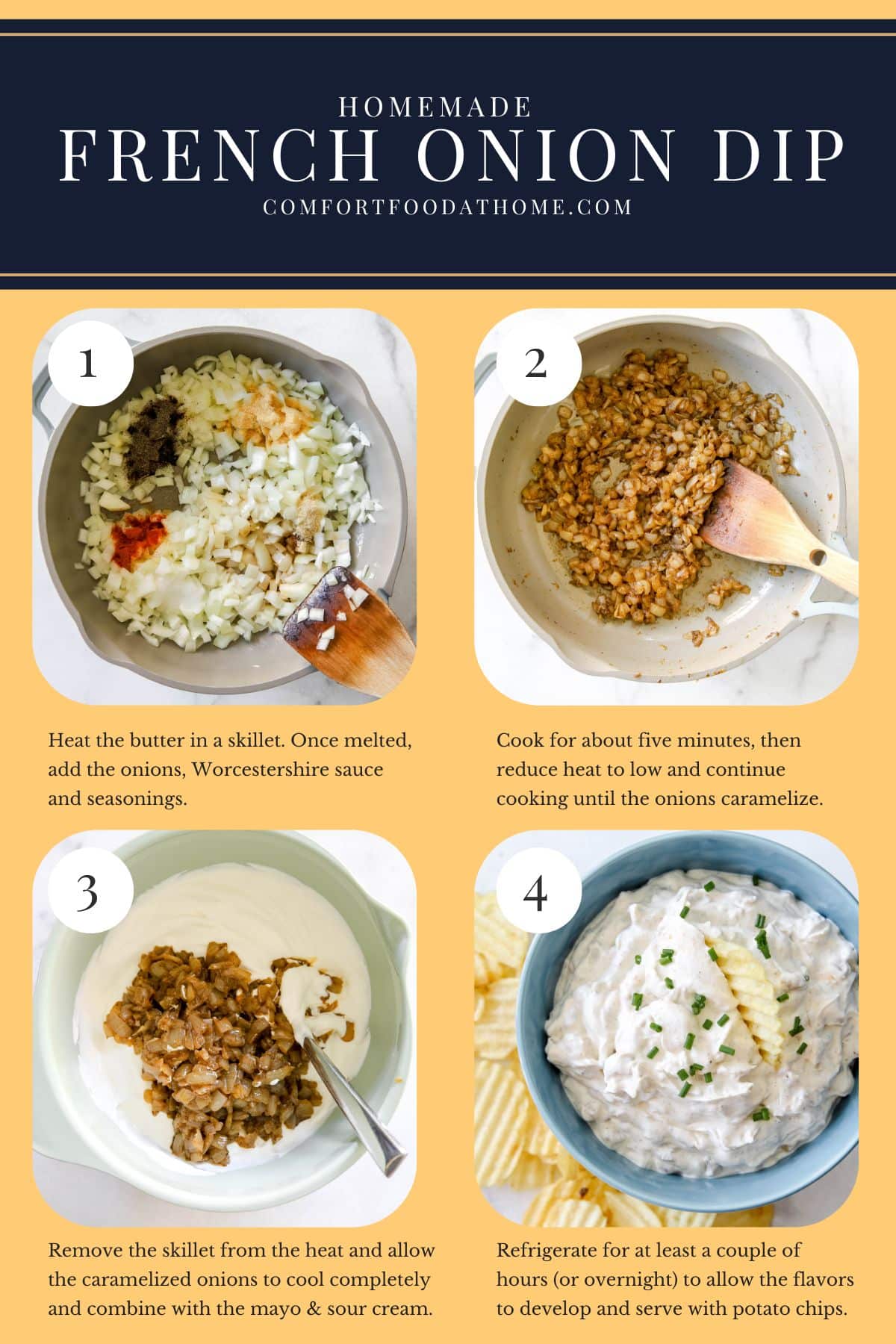 homemade French onion dip process shots.