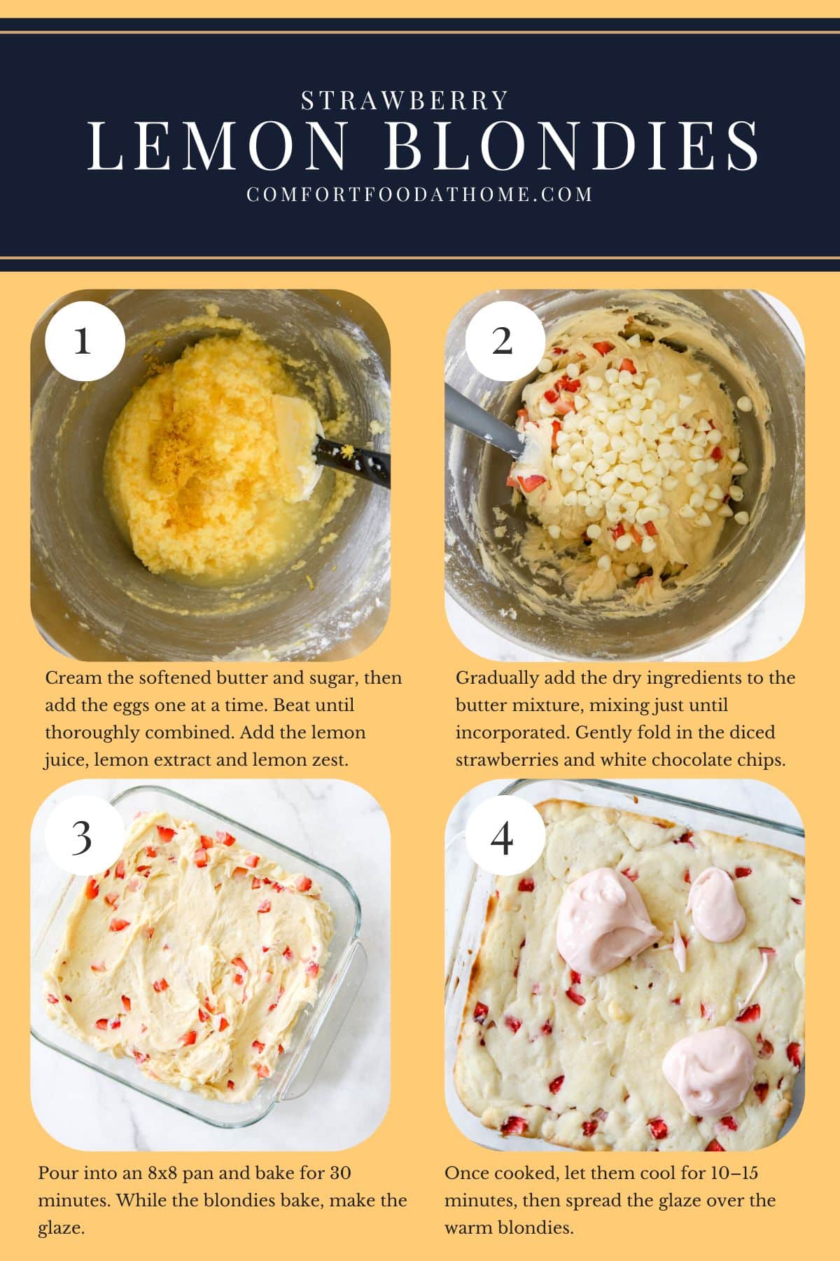 strawberry lemon blondies process steps